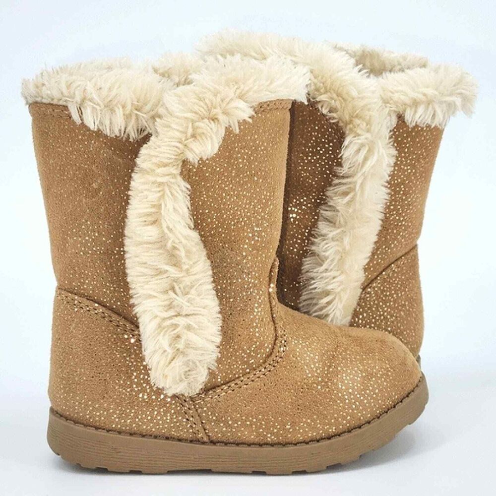 Cat & Jack Katrina Shearling Faux Fur Metallic Brown Cozy Boots Baby Size 7